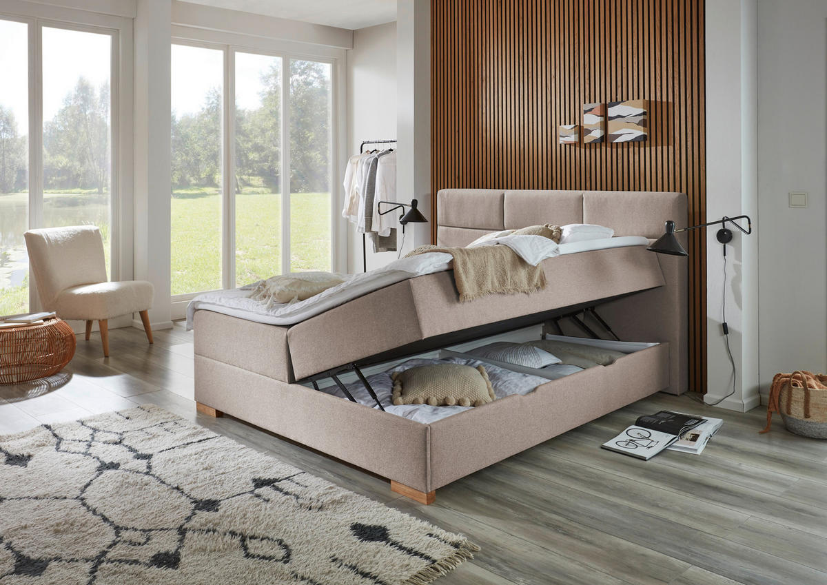 BOXSPRINGBETT 180/200 cm  in Taupe  - Taupe/Eichefarben, Basics, Holz/Textil (180/200cm) - home24