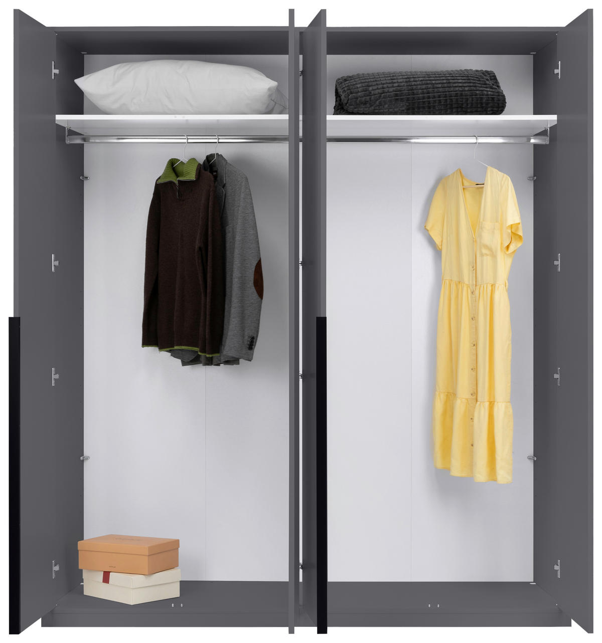 DREHTÜRENSCHRANK 185/211/53 cm,  in Graphitfarben, 4-türig  - Graphitfarben/Schwarz, MODERN, Holzwerkstoff/Metall (185/211/53cm) - MID.YOU