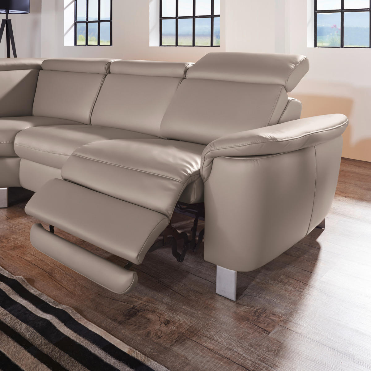 ECKSOFA in Echtleder Fango  - Fango/Alufarben, Design, Leder/Metall (239/271cm) - Cantus