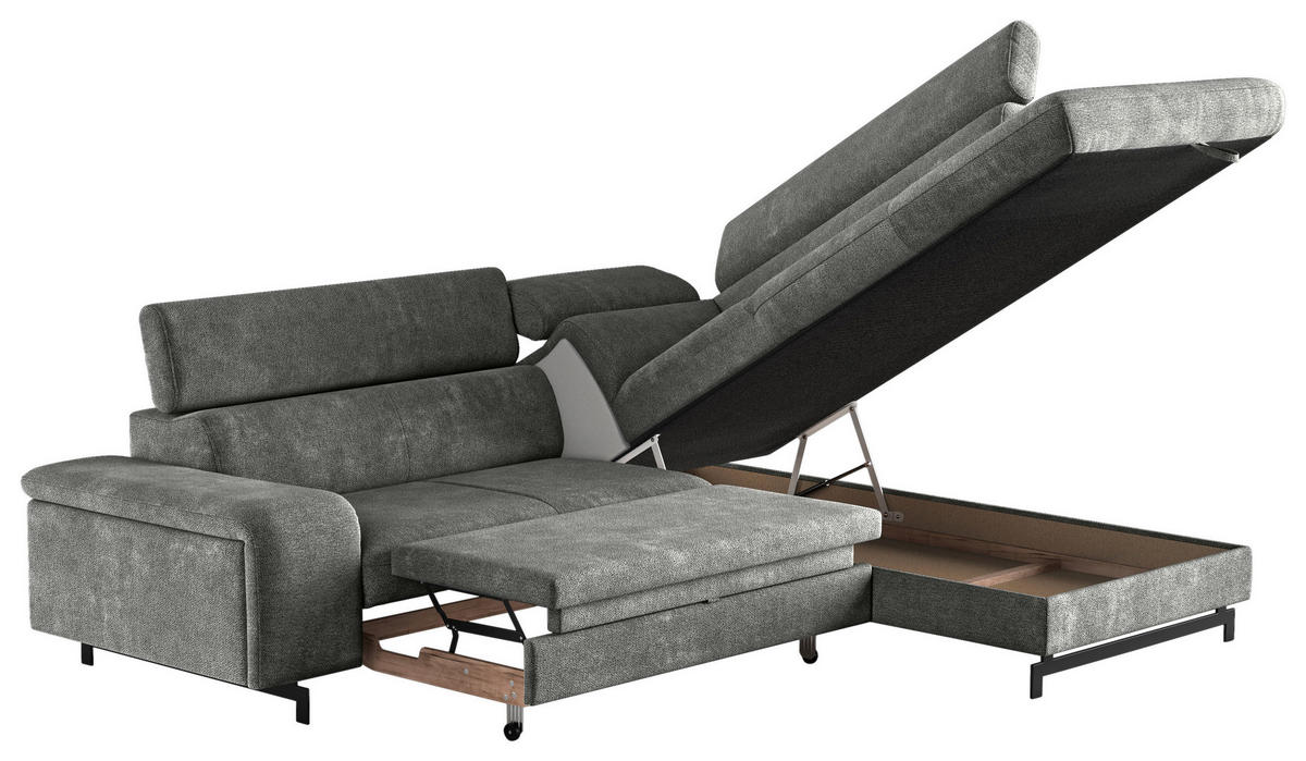 ECKSOFA Grau Chenille  - Schwarz/Grau, Textil/Metall (262/215cm) - MID.YOU