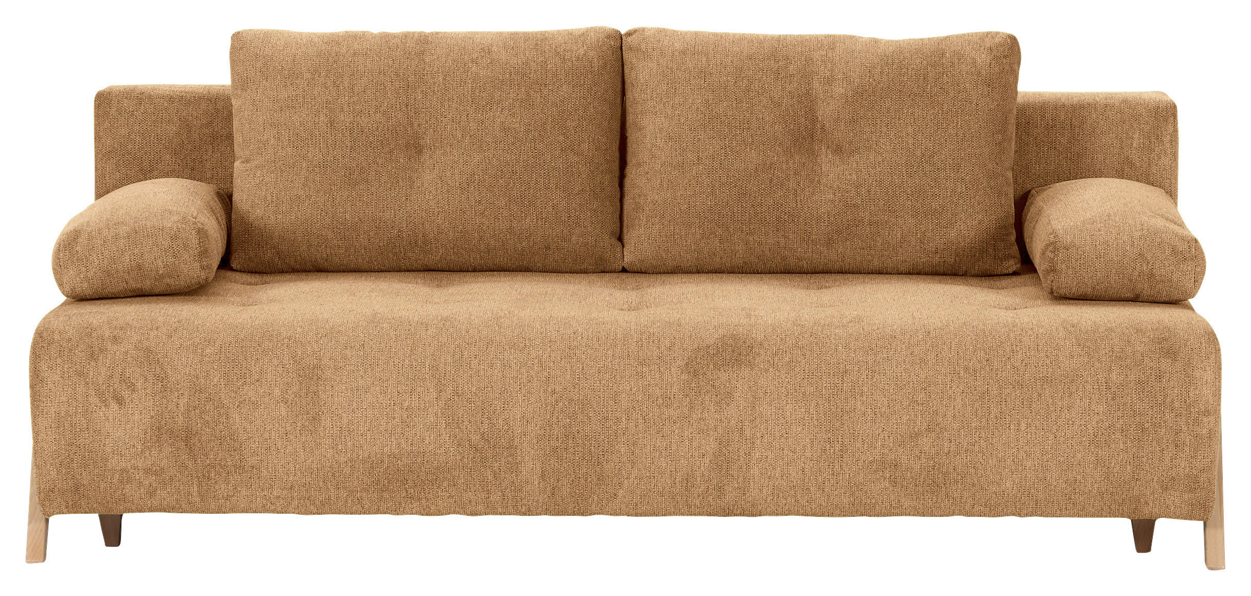 SCHLAFSOFA  mit Liegefunktion, Rücken echt Flachgewebe Cognac  - Cognac/Buchefarben, KONVENTIONELL, Holz/Textil (204/75/100cm) - Carryhome