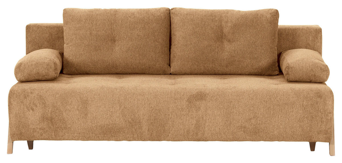SCHLAFSOFA  mit Liegefunktion, Rücken echt Flachgewebe Cognac  - Cognac/Buchefarben, KONVENTIONELL, Holz/Textil (204/75/100cm) - Carryhome
