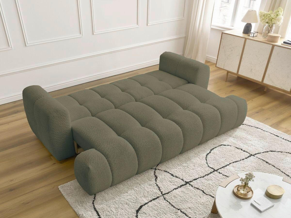 SCHLAFSOFA FUJI Bouclé Grün  inkl.  - Schwarz/Grün, MODERN, Kunststoff/Textil (251/113/88cm)