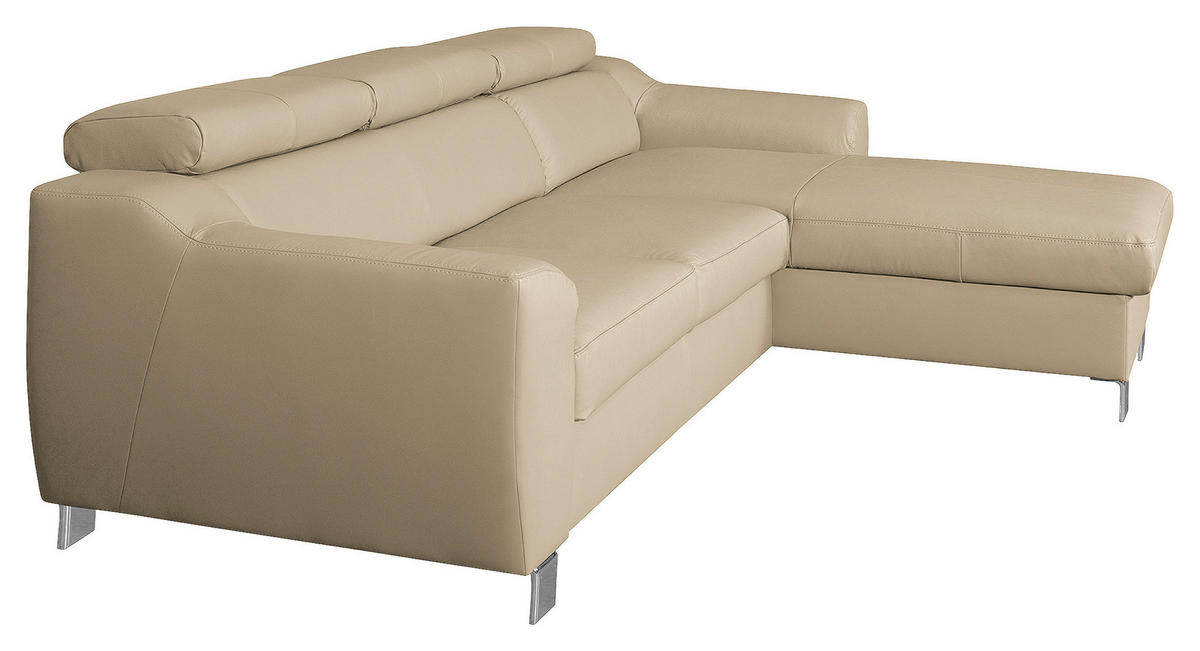 ECKSOFA in Lederlook Echtleder Beige  - Chromfarben/Beige, Design, Leder/Textil (242/176cm) - Livetastic