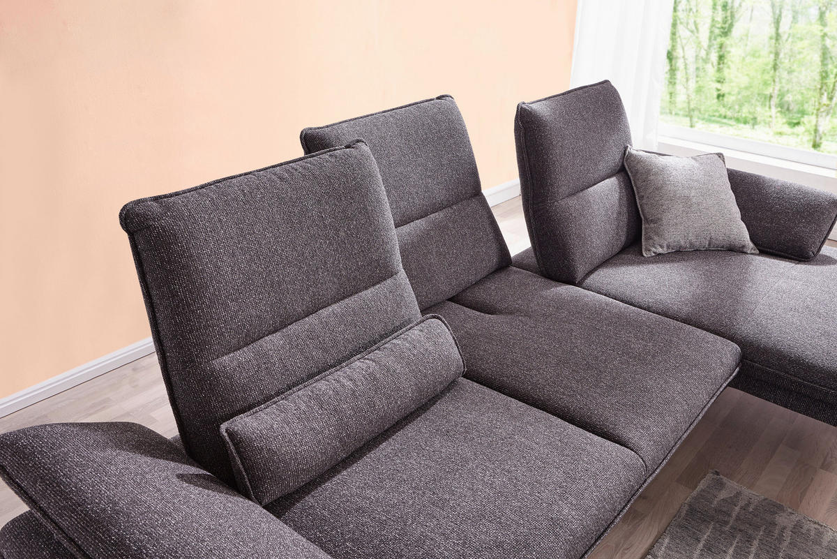 ECKSOFA Webstoff Anthrazit  - Chromfarben/Anthrazit, Design, Textil/Metall (291/164cm) - Chilliano