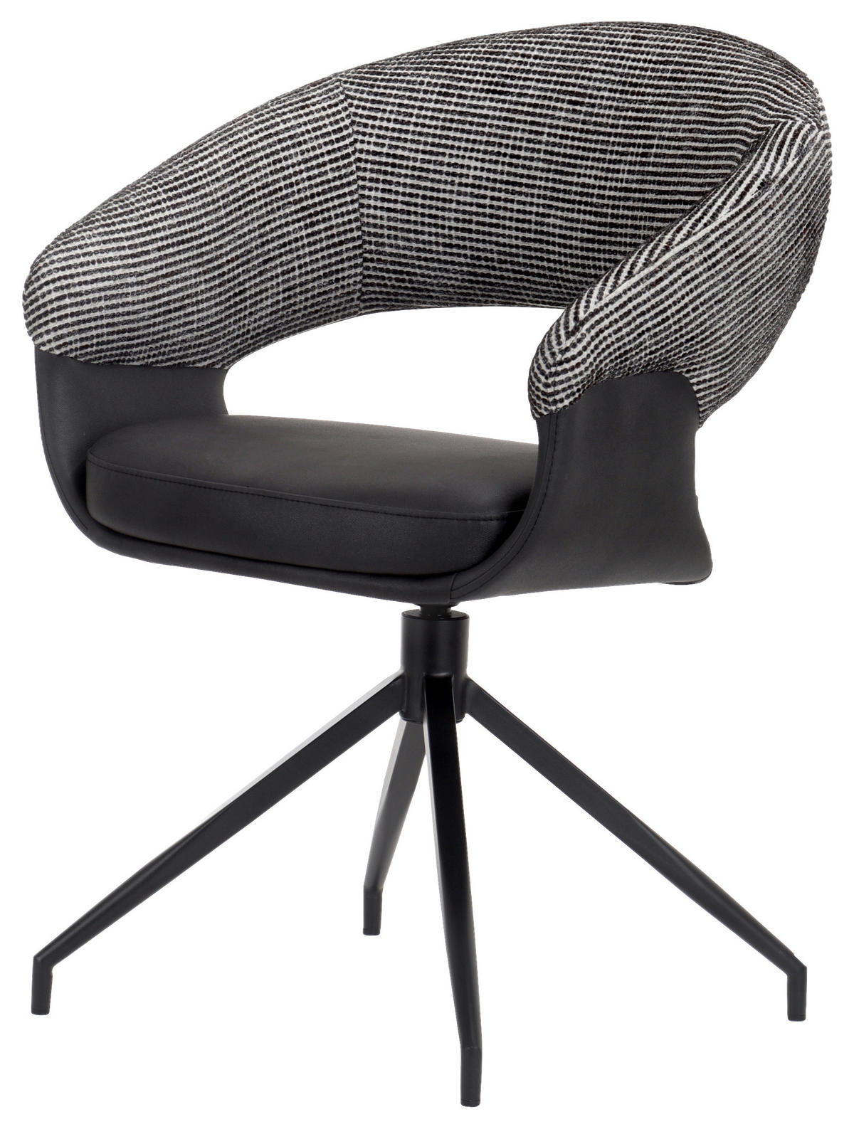 ARMLEHNSTUHL , Sitzfläche 360° drehbar, automatische Rückholfunktion , Mikrofaser, Webstoff  - Schwarz/Weiß, Design, Textil/Metall (60/83/62cm) - Novel