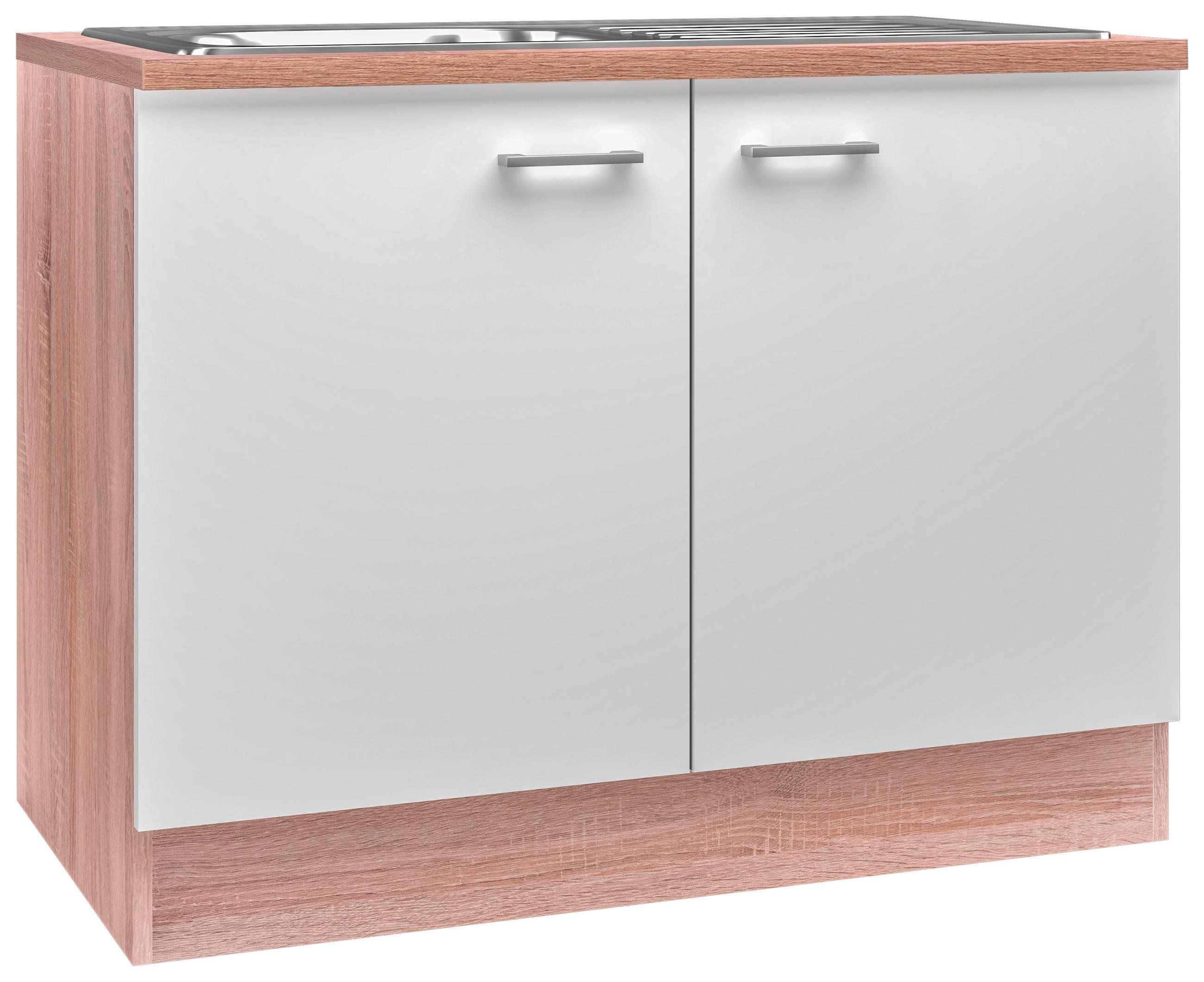 SPÜLENUNTERSCHRANK 100/85/57 cm  in Weiß, Sonoma Eiche  - Alufarben/Weiß, KONVENTIONELL, Holzwerkstoff/Kunststoff (100/85/57cm) - FlexWell