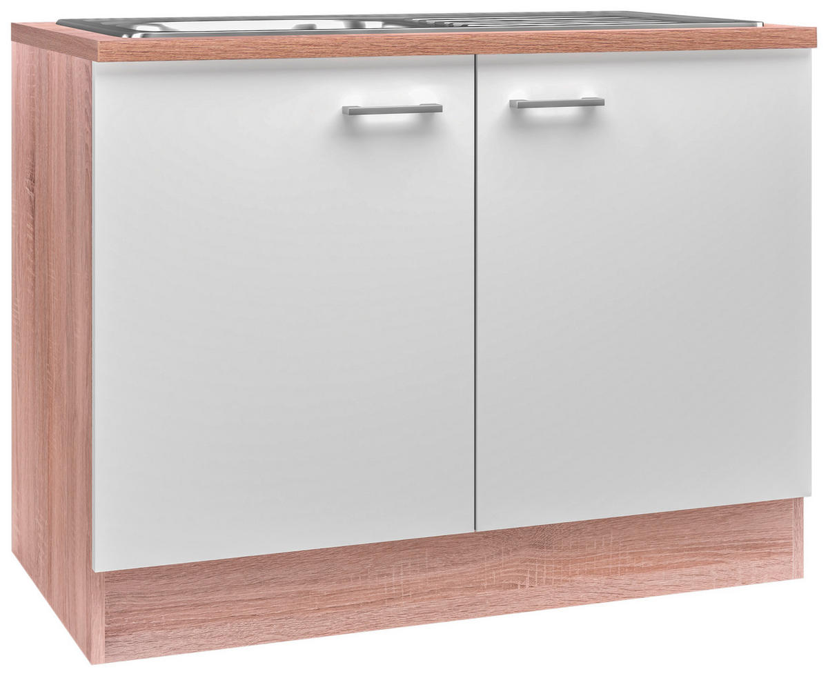SPÜLENUNTERSCHRANK 100/85/57 cm  in Weiß, Sonoma Eiche  - Alufarben/Weiß, KONVENTIONELL, Holzwerkstoff/Kunststoff (100/85/57cm) - FlexWell
