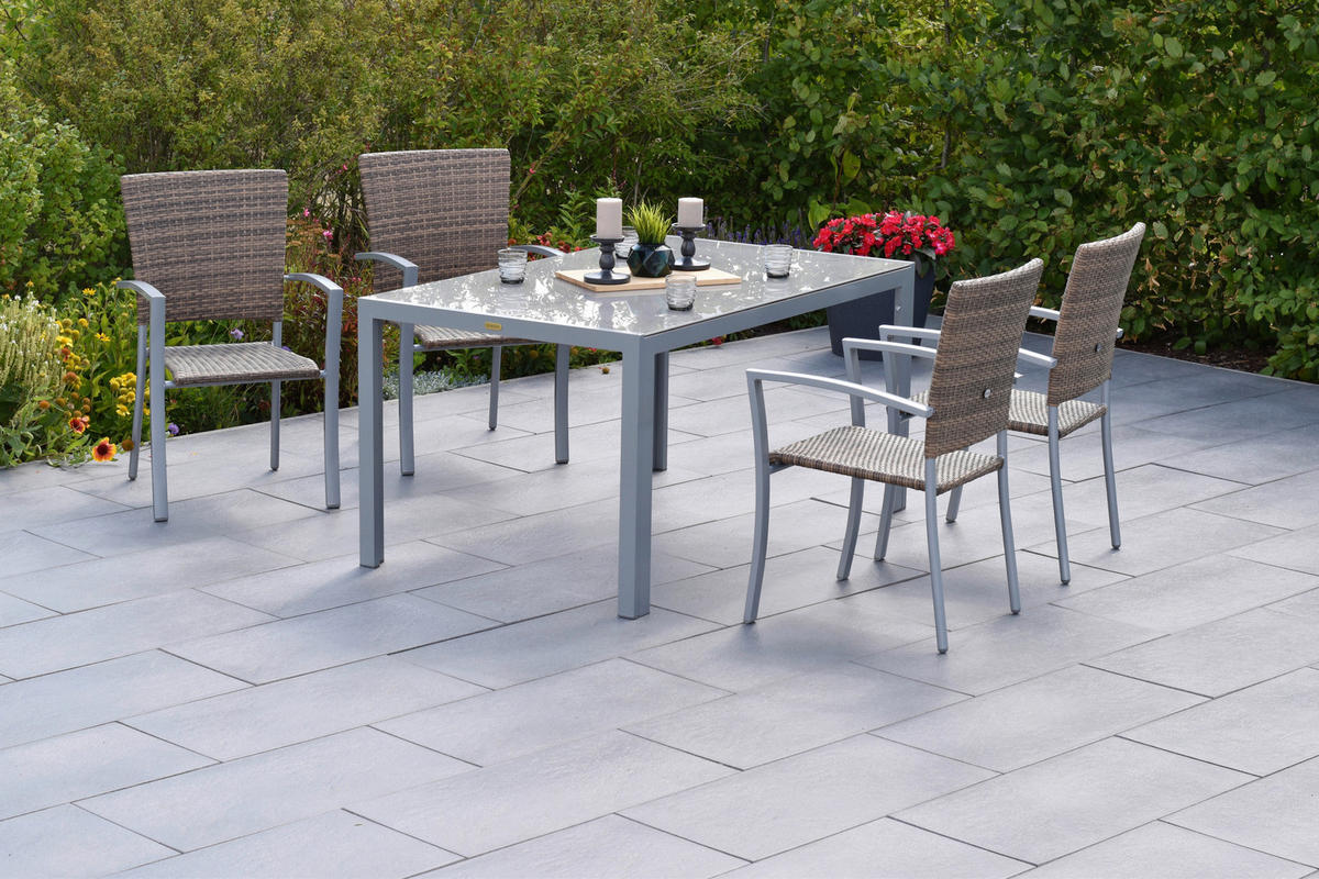 GARTENSET 5-teilig Aluminium 5-teilig  - Silberfarben/Naturfarben, MODERN, Kunststoff/Metall - Gardenson