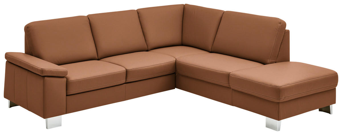 ECKSOFA  in Echtleder Cognac  248/235 cm  - Cognac/Alufarben, Design, Leder/Metall (248/235cm) - Beldomo Premium