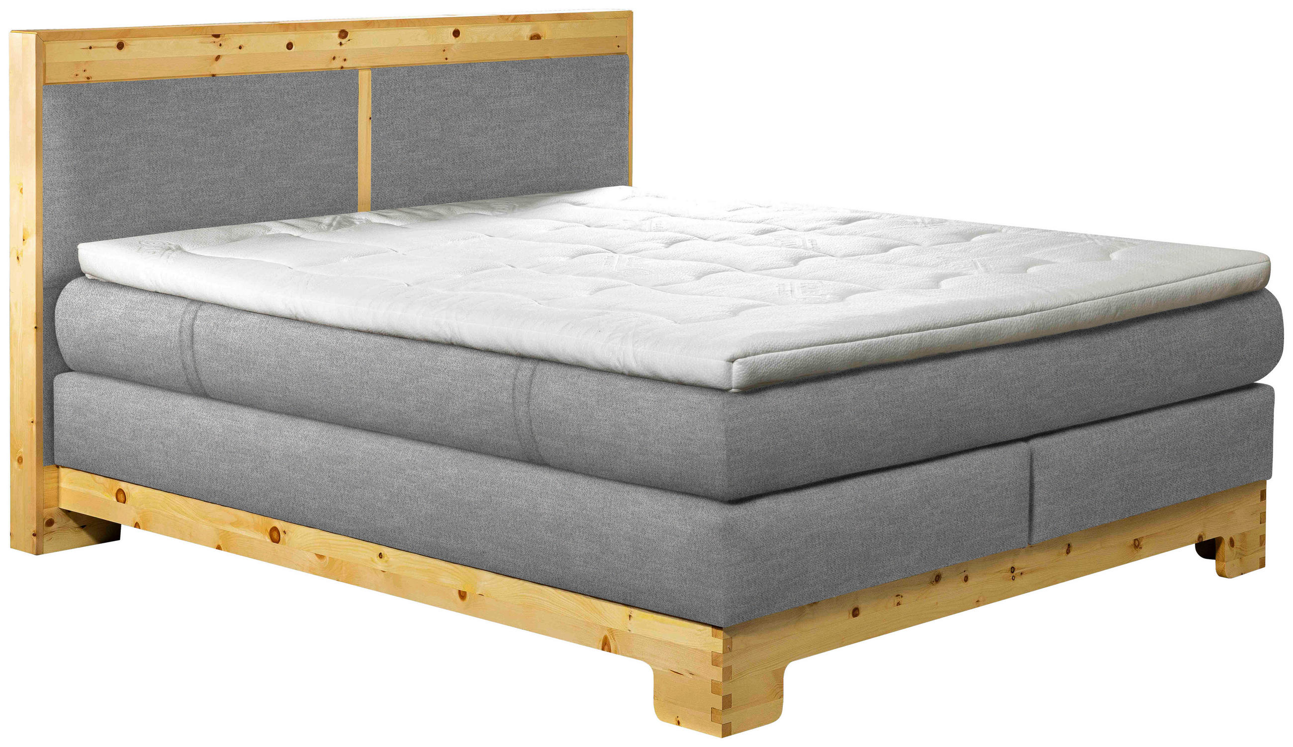BOXSPRINGBETT 160/200 cm  in Hellgrau  - Hellgrau, Natur, Holz/Textil (160/200cm) - Linea Natura