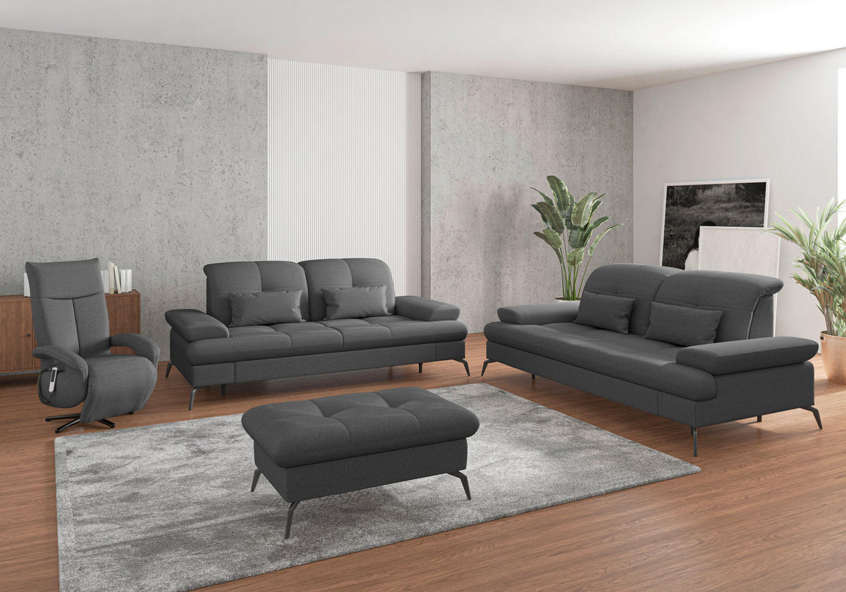 3-SITZER-SOFA Flachgewebe Dunkelgrau  - Dunkelgrau/Schwarz, Konventionell, Textil/Metall (212/90/122cm) - Sit & More