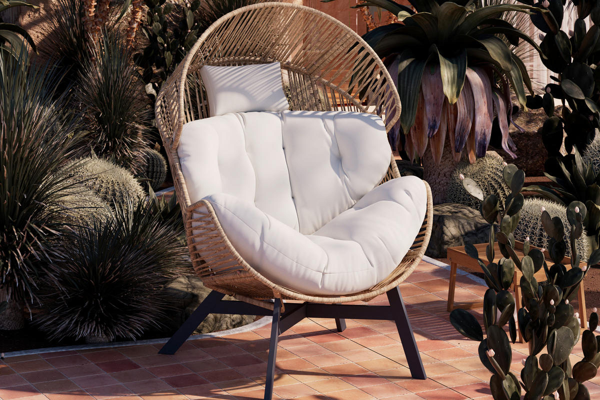 LOUNGESESSEL Naturfarben, Schwarz, Beige Stahl  - Beige/Schwarz, Design, Kunststoff/Textil (101/140/96cm) - Ambia Garden