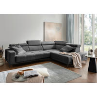 ECKSOFA INTERA Anthrazit Chenille Kopfteilverstellung, Sitzvorzug  - Anthrazit/Schwarz, KONVENTIONELL, Textil/Metall (305/225cm) - Livetastic