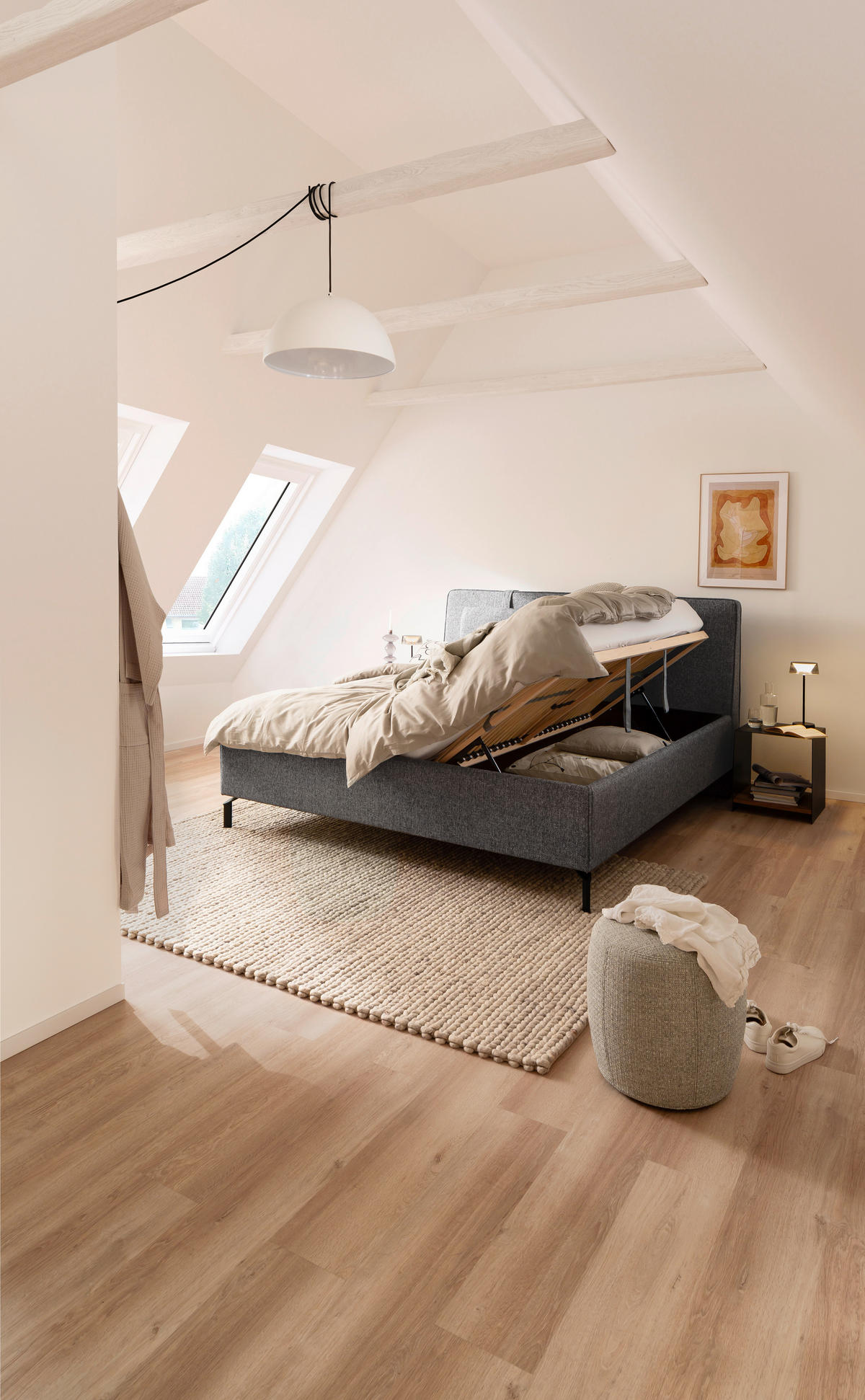 POLSTERBETT Lattenrost, Bettkasten Grau 180/200 cm  - Birkefarben/Buchefarben, Design, Holz/Textil (180/200cm) - Schöner Wohnen