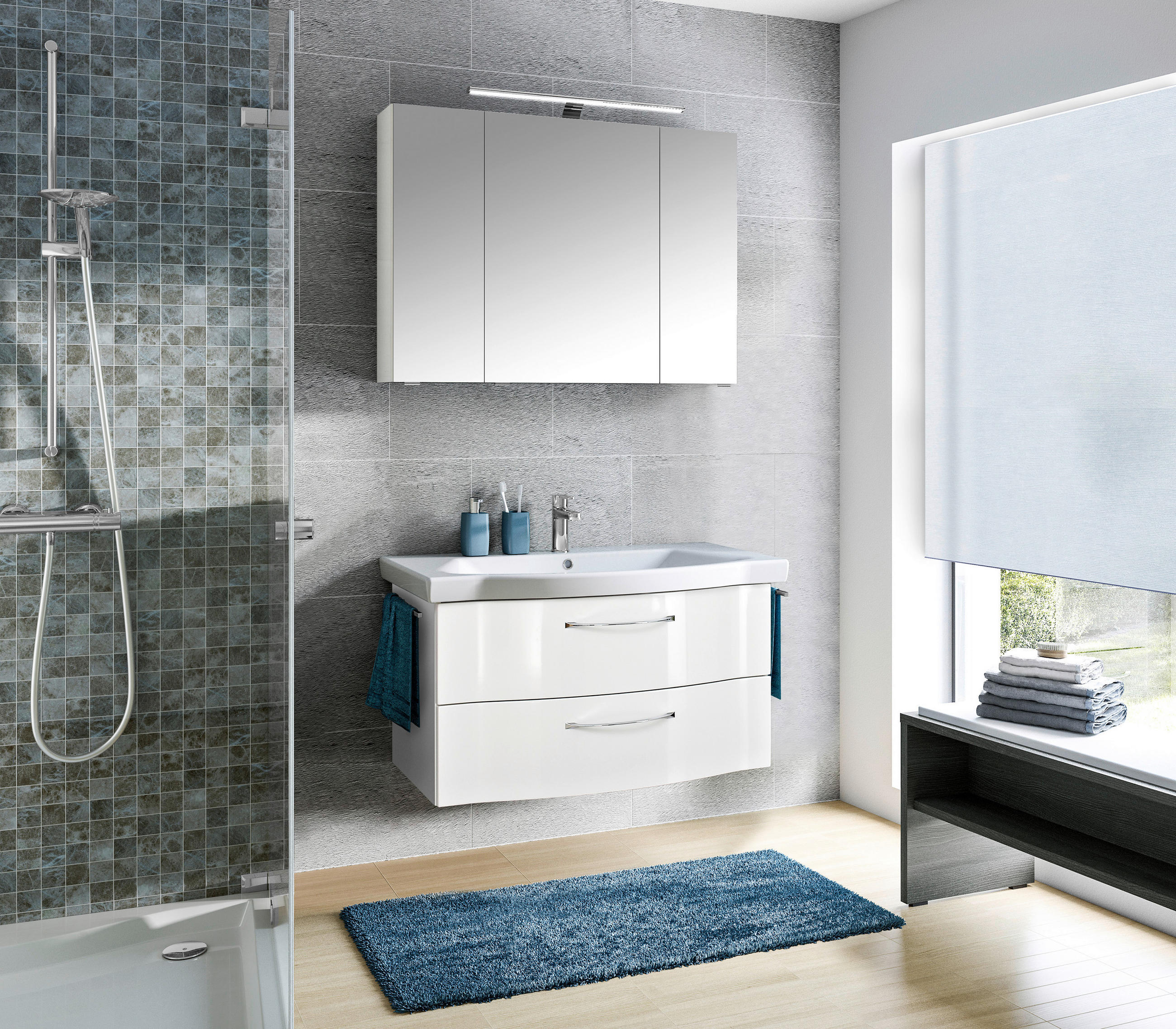 BADEZIMMER 3-teilig in 98 cm - Chromfarben/Weiß Hochglanz, KONVENTIONELL, Glas/Keramik (98cm) - Pelipal