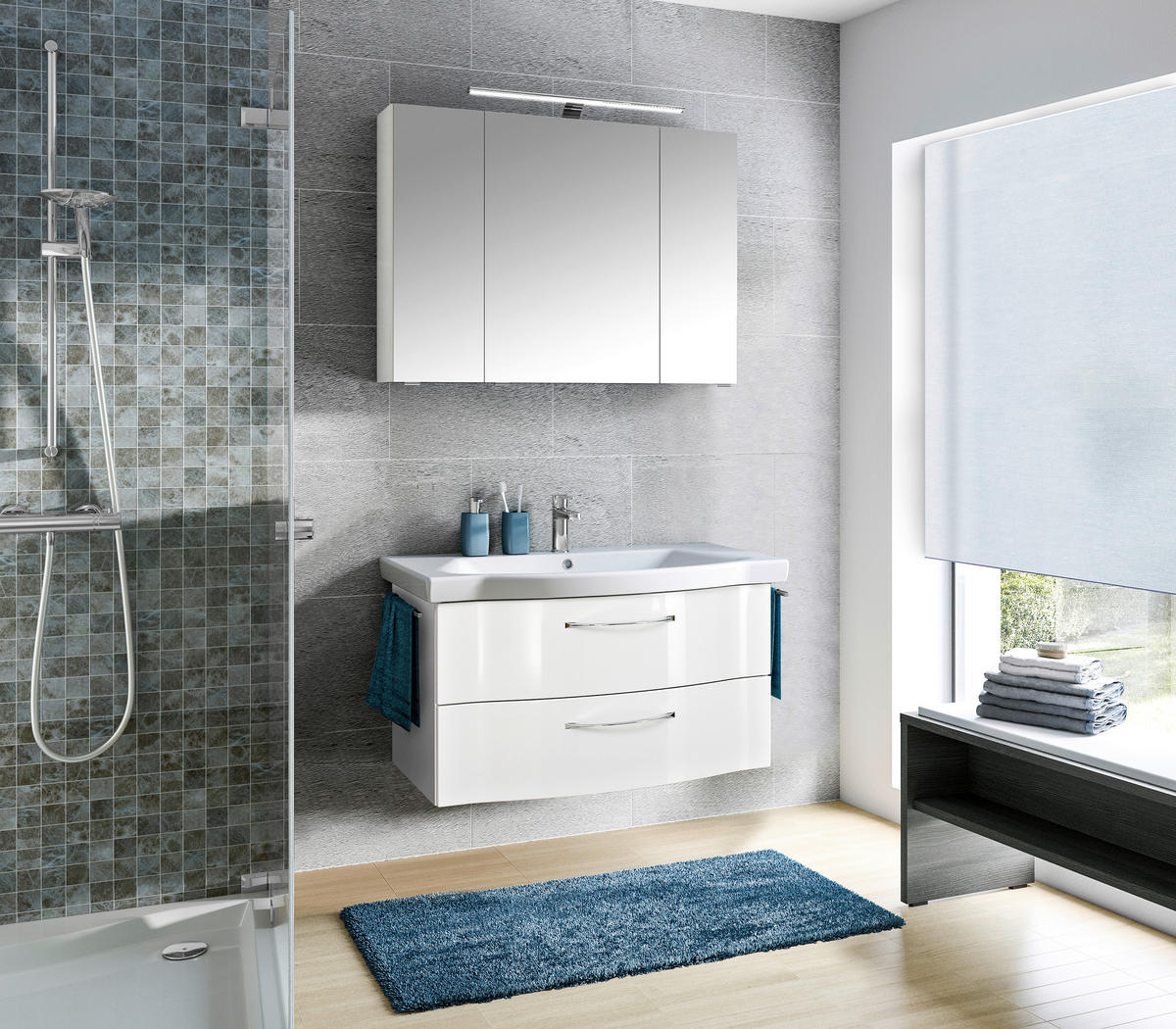 BADEZIMMER 3-teilig  in 98 cm  - Chromfarben/Weiß Hochglanz, KONVENTIONELL, Glas/Keramik (98cm) - Pelipal