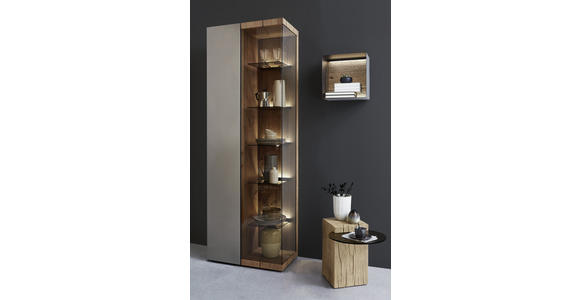 VITRINE in vollmassiv Kerneiche Eichefarben, Titanfarben - Edelstahlfarben/Eichefarben, Natur, Glas/Holz (72/207/39cm) - Valnatura