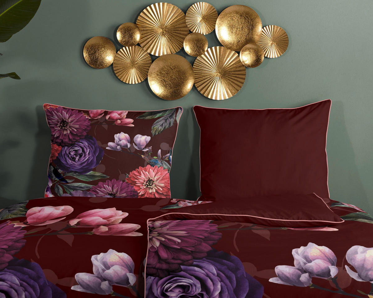 WENDEBETTWÄSCHE Bloomie Satin 155/220 cm  - Bordeaux/Rot, Natur, Textil (155/220cm)