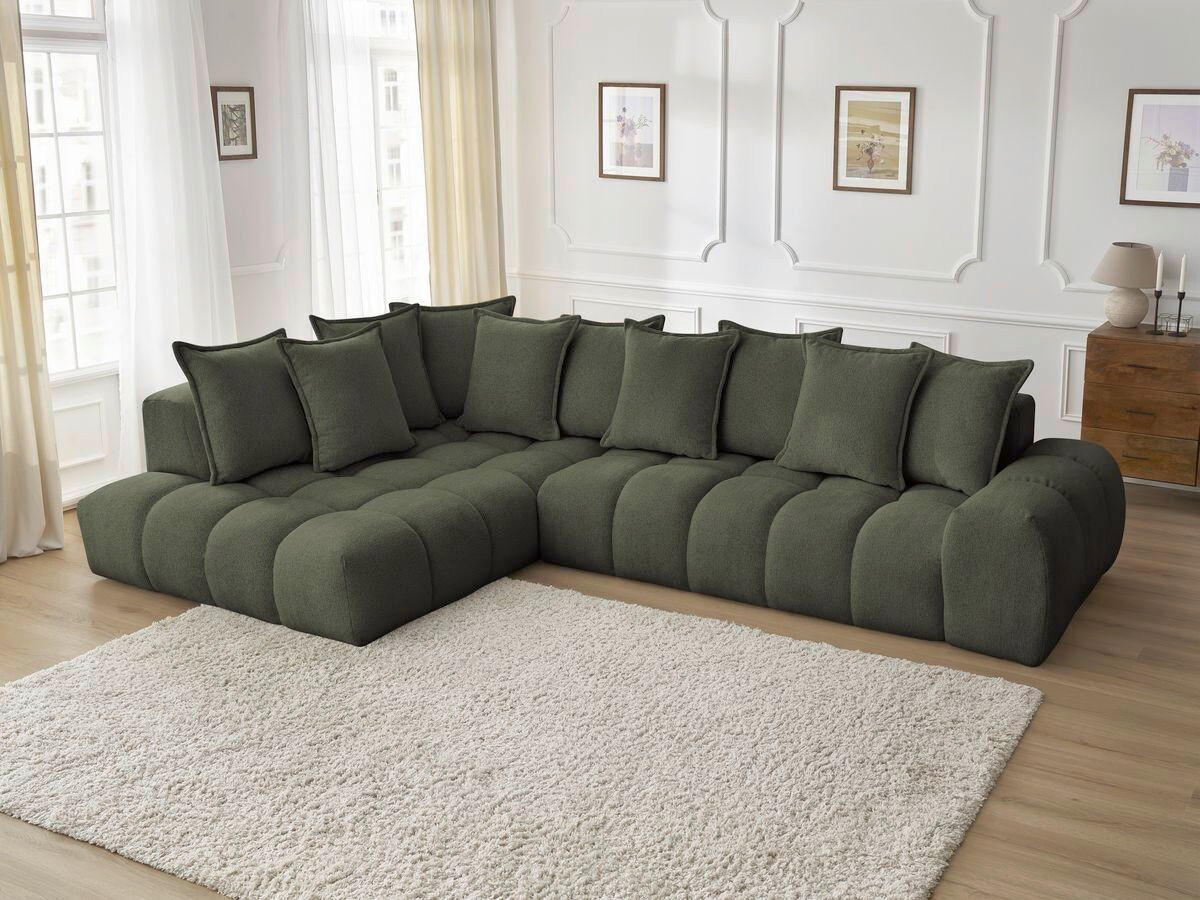 ECKSOFA Ottomane links  EVEREST Grün Flachgewebe  - Schwarz/Grün, MODERN, Kunststoff/Textil (210/352cm)