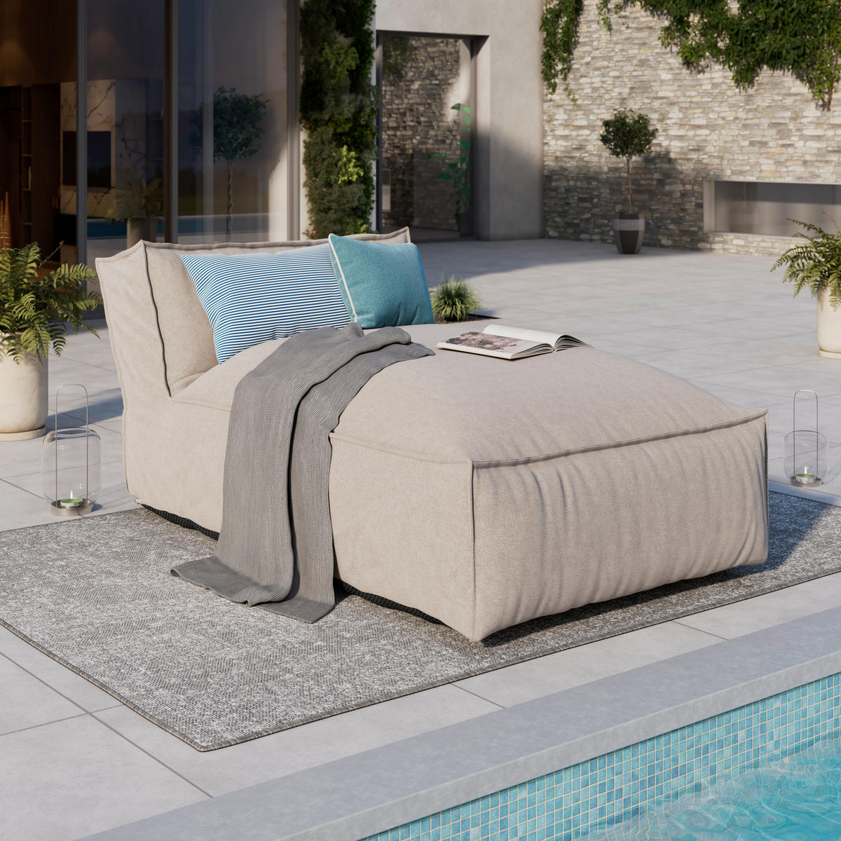 LOUNGESOFA  - Beige, MODERN, Textil (95/80/175cm) - Ambia Garden