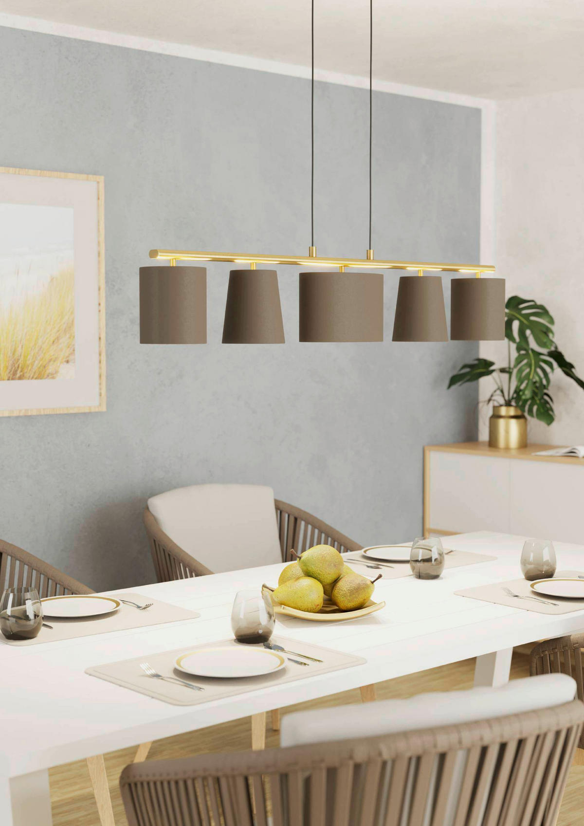 HÄNGELEUCHTE 120/15,5/110 cm  - Messingfarben/Cappuccino, KONVENTIONELL, Textil/Metall (120/15,5/110cm) - Eglo