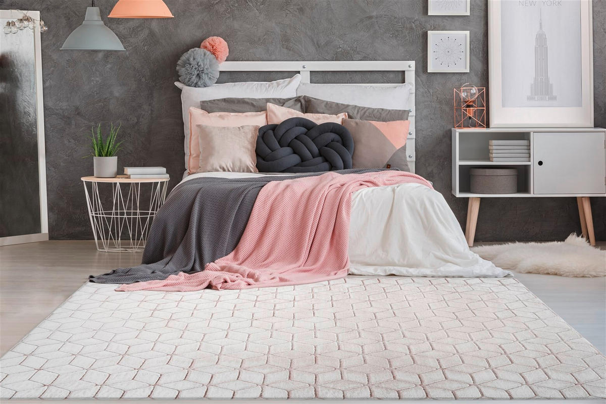 TEPPICH 120/160 cm Vivica 125 Weiß / Rosé Weiß, Roségold  - Roségold/Weiß, KONVENTIONELL, Textil (120/160cm)