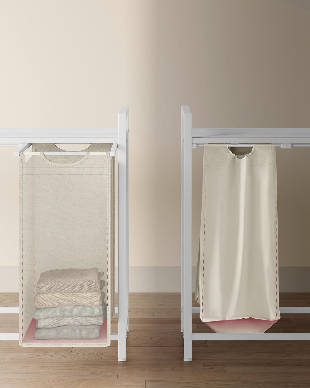 WÄSCHEKORB - Beige/Weiß, Trend, Holzwerkstoff/Textil (116/72/33cm) - MID.YOU