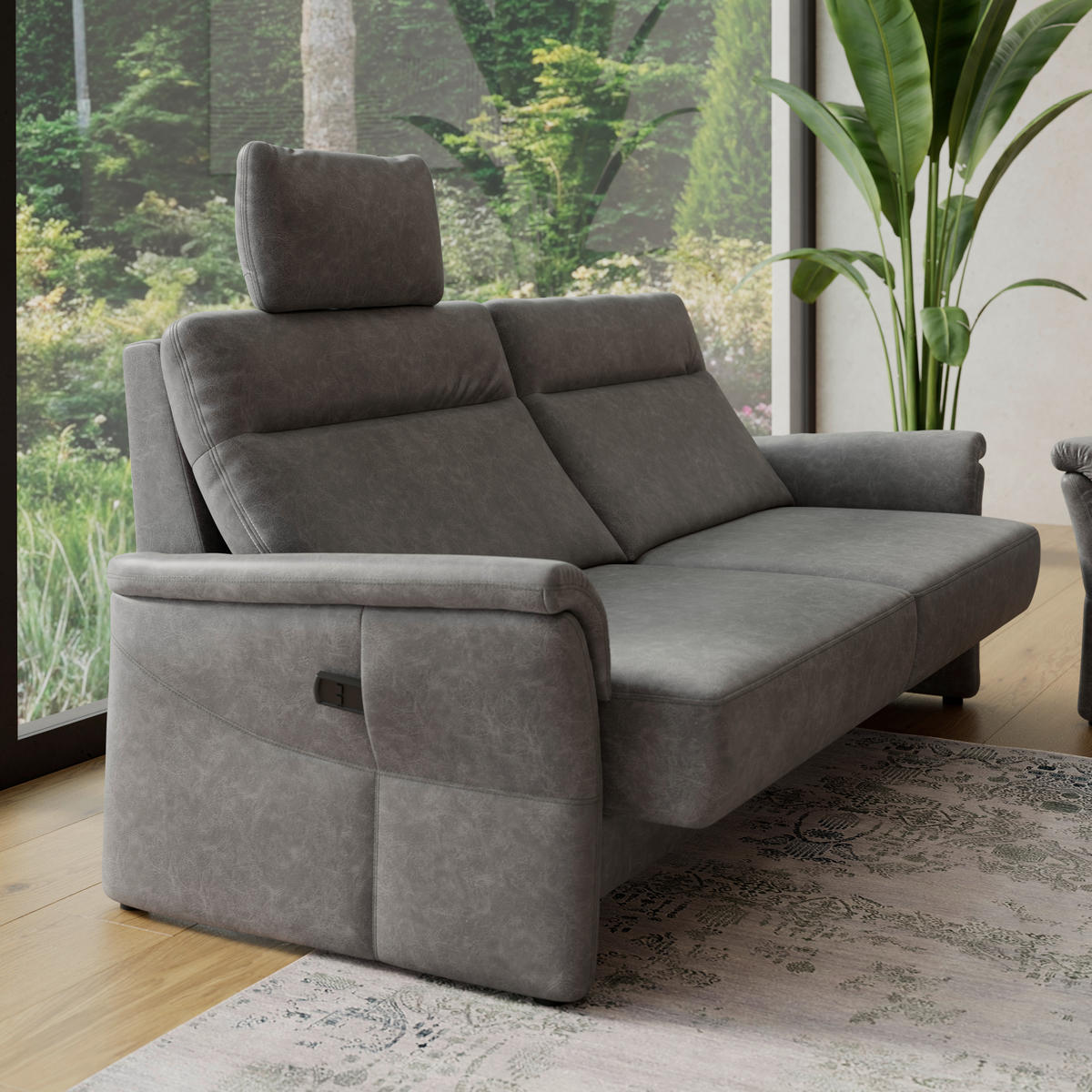 3,5-SITZER Mikrofaser Dunkelgrau  - Dunkelgrau/Schwarz, KONVENTIONELL, Kunststoff/Textil (205/98/91cm) - Elegando
