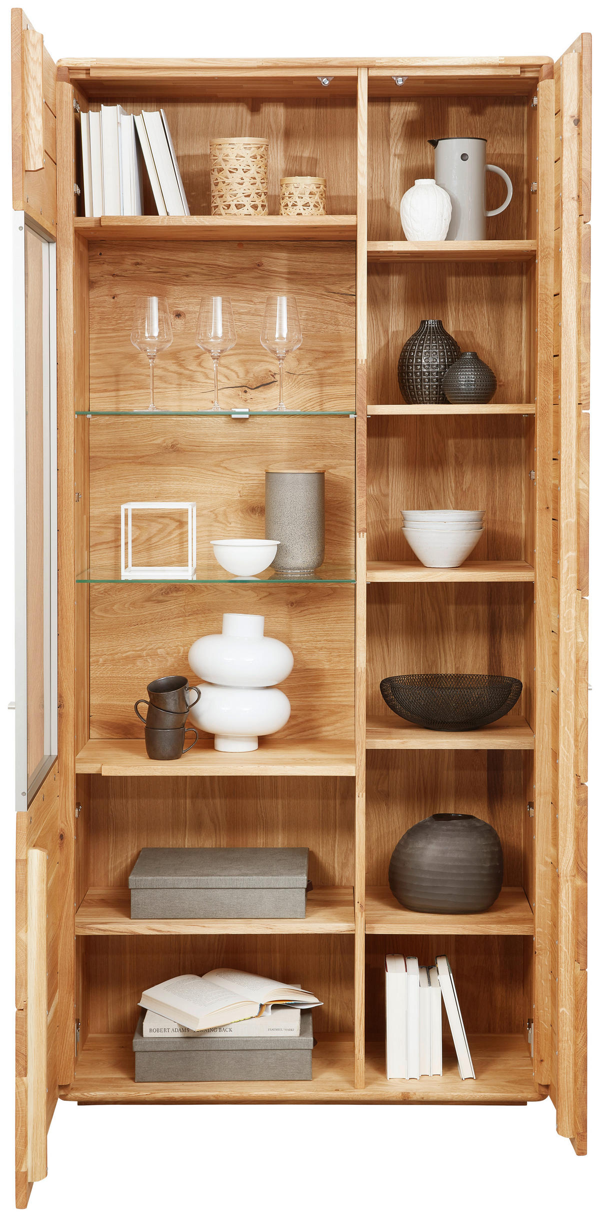 VITRINE in massiv Eiche Eichefarben  - Champagner/Eichefarben, KONVENTIONELL, Glas/Holz (95/201/39cm) - Linea Natura