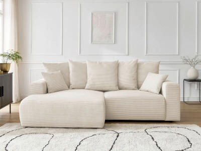 ECKSOFA Ottomane links  ATILLA Beige Cord  - Beige/Schwarz, MODERN, Kunststoff/Textil (149/244cm)