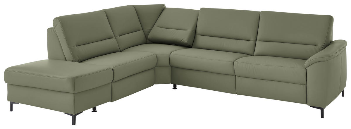 ECKSOFA Echtleder Olivgrün  - Schwarz/Olivgrün, Konventionell, Leder/Metall (249/290cm) - Beldomo Premium