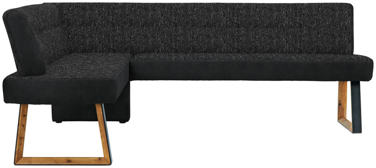 ECKBANK 173/215 cm Webstoff Schwarz, Eichefarben Eiche massiv Holz, Metall   - Eichefarben/Schwarz, KONVENTIONELL, Holz/Textil (173/215cm) - Voleo