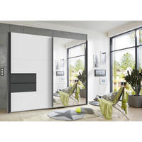 SCHWEBETÜRENSCHRANK 2-türig Graphitfarben, Weiß  - Schwarz/Graphitfarben, MODERN, Holzwerkstoff/Metall (250/216/65cm) - Stylife
