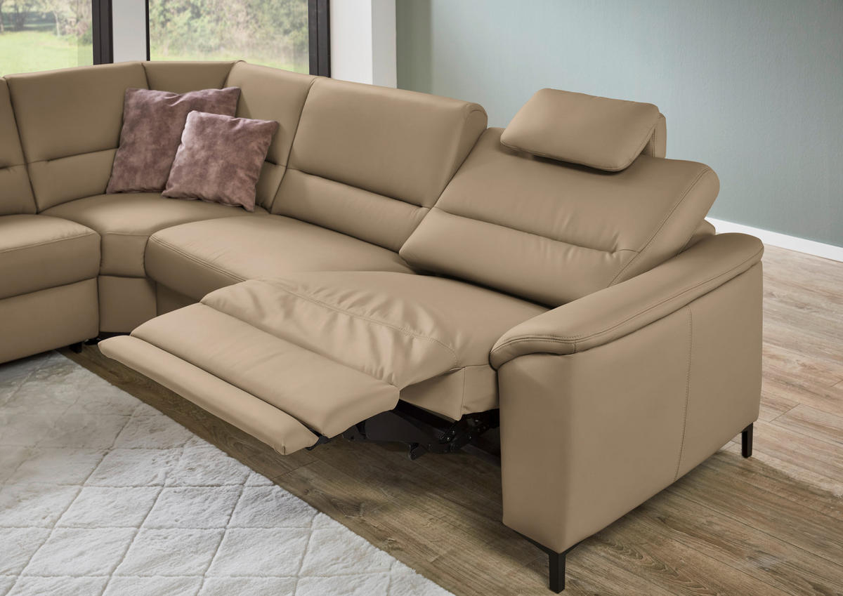 ECKSOFA  in Echtleder Cappuccino  249/290 cm  - Schwarz/Cappuccino, KONVENTIONELL, Leder/Metall (249/290cm) - Beldomo Premium