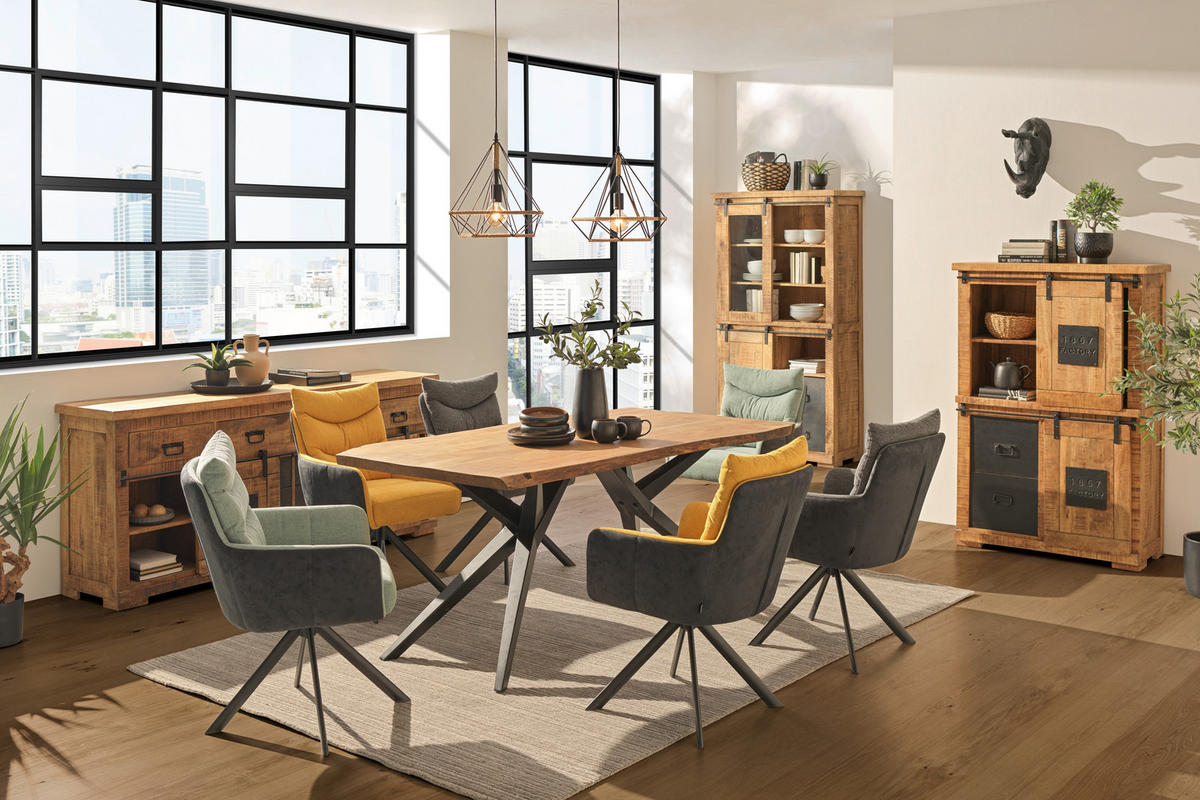 MATBORD i trä, metall 180/90/77 cm   - svart/naturfärgad, Romantik / Lanthus, metall/trä (180/90/77cm) - Landscape