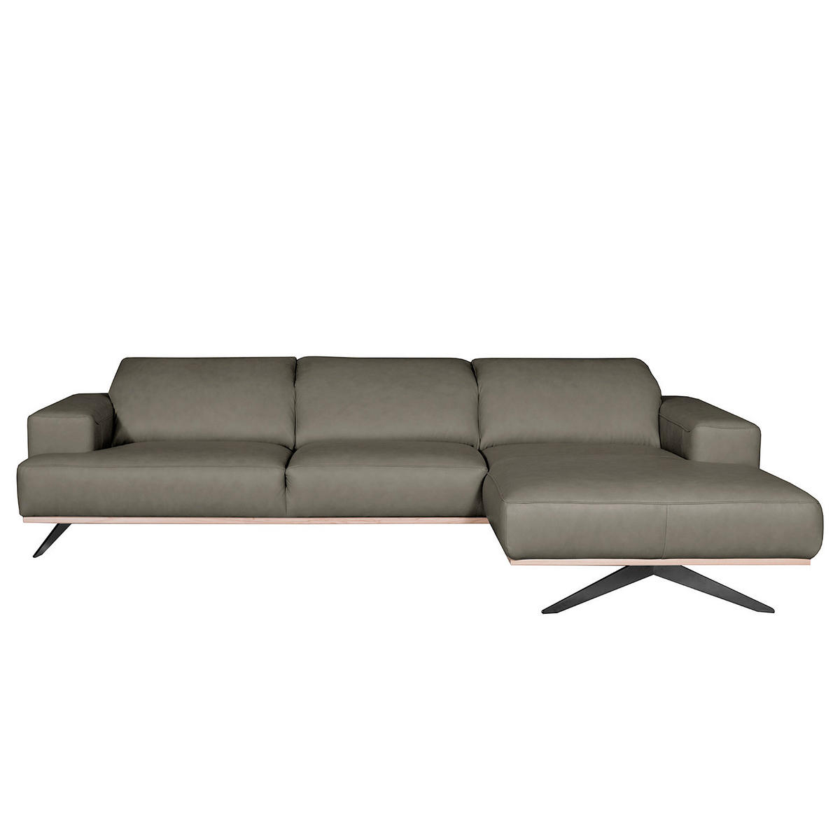 ECKSOFA  in Echtleder Grau  295/187 cm  - Schwarz/Grau, Design, Leder/Metall (295/187cm) - Livetastic