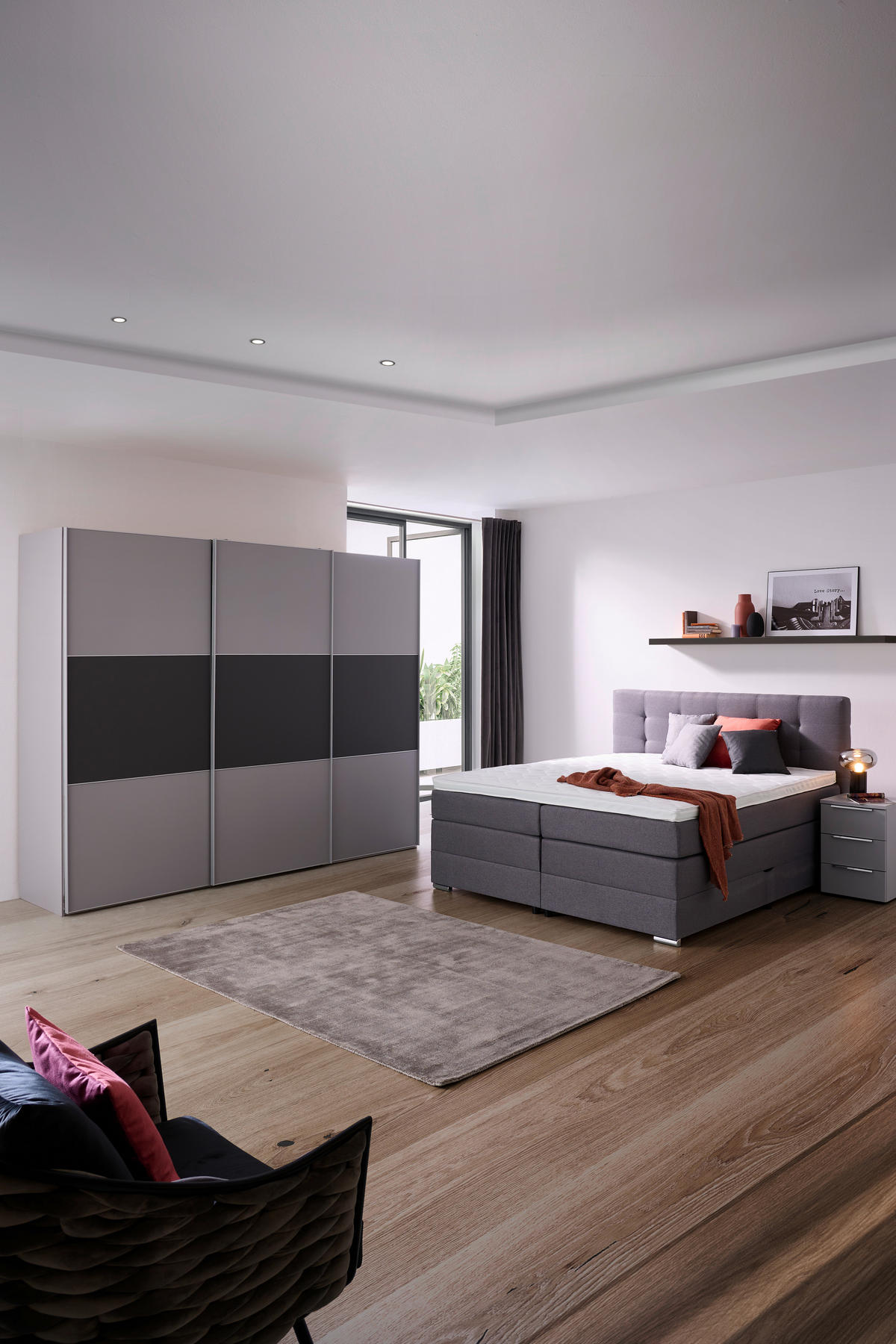 BOXSPRINGBETT 180/200 cm  in Grau  - Silberfarben/Schwarz, KONVENTIONELL, Holz/Holzwerkstoff (180/200cm) - Moderano