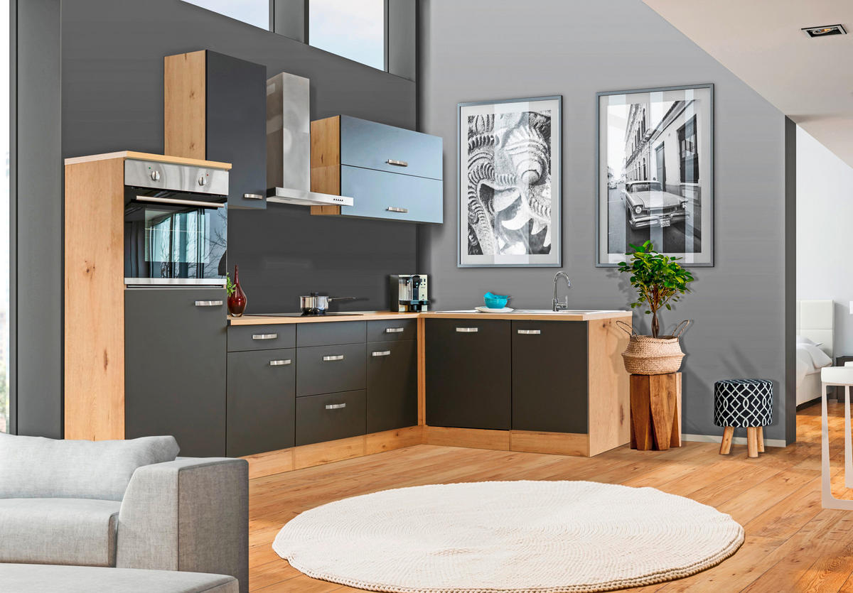 ECKKÜCHE 280/170 cm  in Grau, Eiche San Remo  - Edelstahlfarben/Eiche San Remo, MODERN, Holzwerkstoff/Metall (280/170cm) - FlexWell