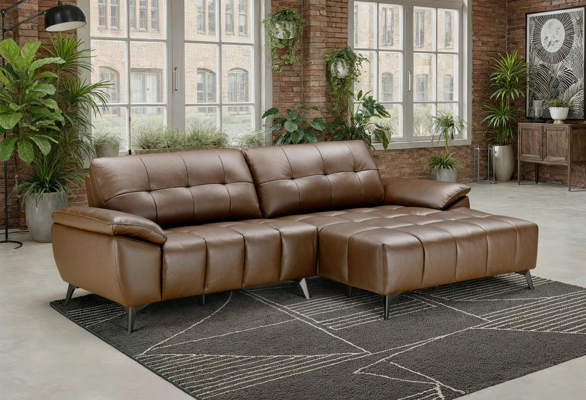 HÖRNSOFFA i läderimitation äkta läder brun  - brun/svart, Design, metall/läder (266/86/120cm) - MID.YOU