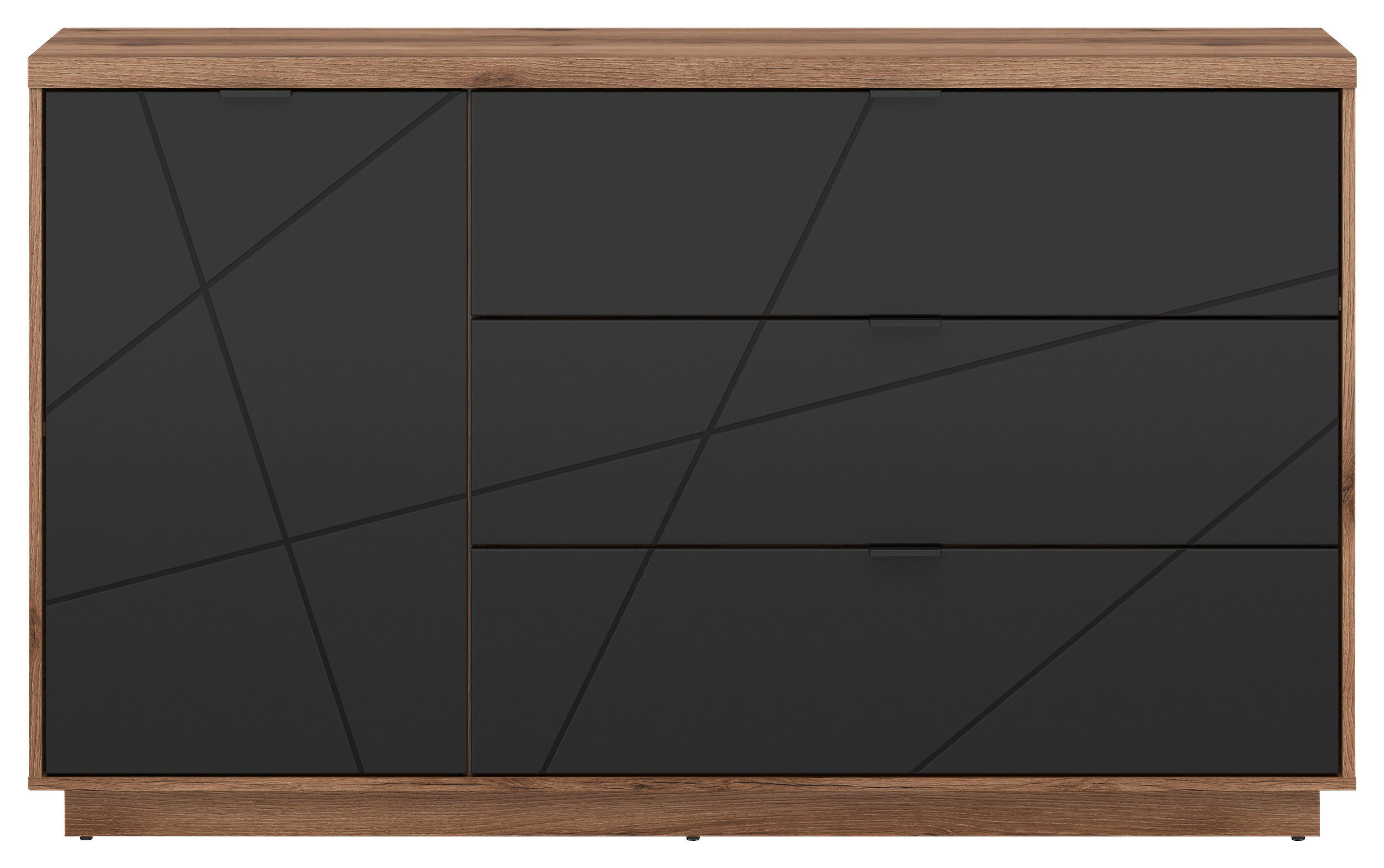 SIDEBOARD  in 156/93/42,5 cm  - Eichefarben/Schwarz, Design, Holzwerkstoff/Kunststoff (156/93/42,5cm)