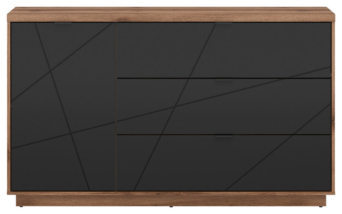 KOMODA, črna, barve hrasta  - črna/barve hrasta, Design, kovina/umetna masa (156/93/42,5cm) - Livetastic