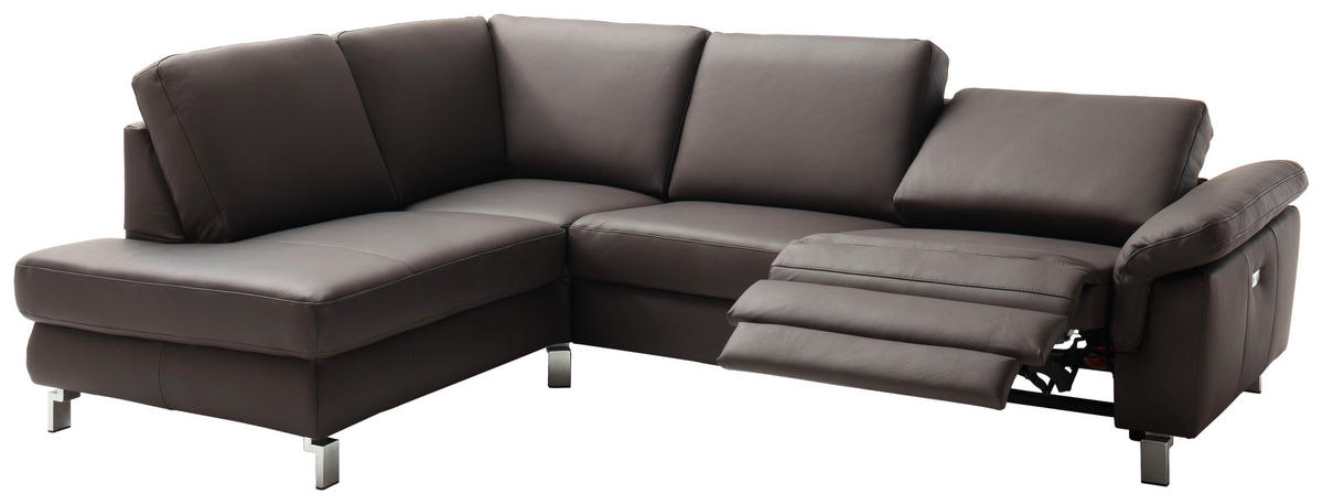 ECKSOFA in Echtleder Dunkelbraun  - Chromfarben/Dunkelbraun, Design, Leder/Metall (271/200cm) - Pure Home Lifestyle