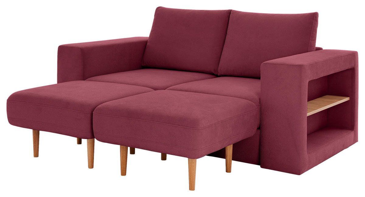 VIERSITZER-SOFA inkl. Hocker LOOKS V-2 Webstoff Rot, Beere  - Eichefarben/Beere, Design, Holz/Textil (252/96/107cm) - LOOKS by W.Joop