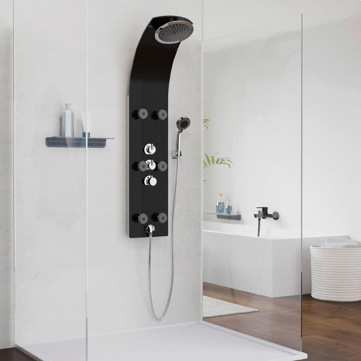 DUSCHPANEEL  - Schwarz, KONVENTIONELL, Glas/Kunststoff (28/133/50cm) - Schütte