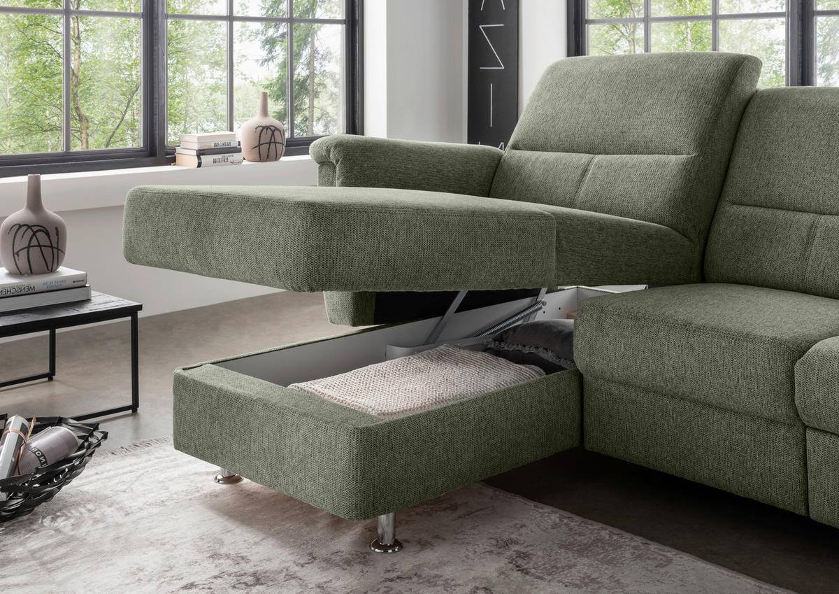 ECKSOFA in Chenille Grün  - Chromfarben/Grün, Modern, Textil/Metall (165/231cm) - Livetastic