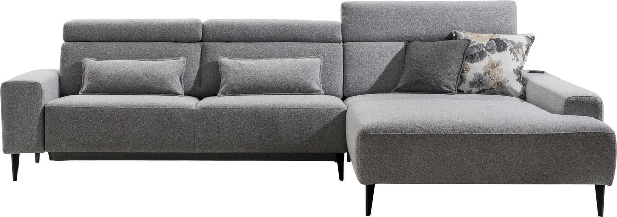 ECKSOFA  in Flachgewebe Grau  308/205 cm  - Schwarz/Grau, Design, Textil/Metall (308/205cm) - Sedda