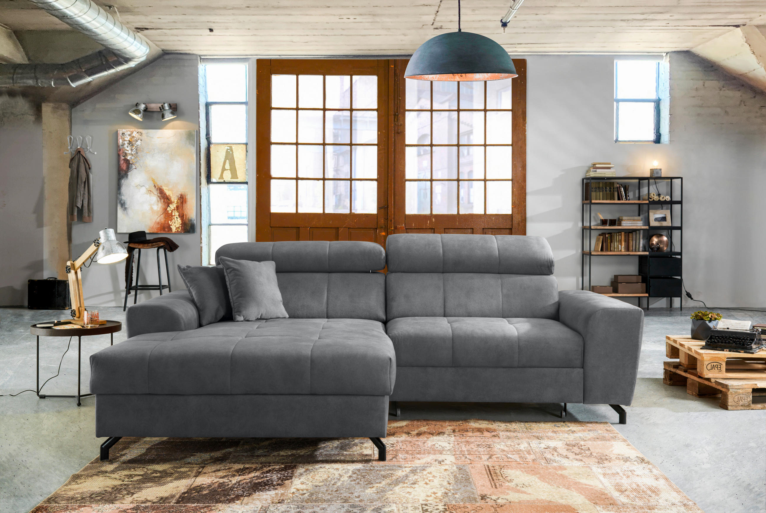 ECKSOFA Grau Velours  - Schwarz/Grau, Design, Textil/Metall (181/267cm) - Carryhome