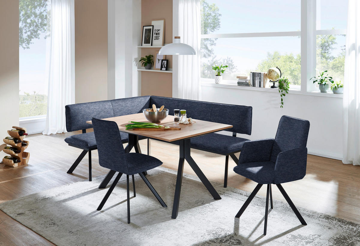 ECKBANK in Metall, Textil Schwarz, Dunkelblau  - Schwarz/Dunkelblau, Modern, Textil/Metall (150/190cm) - Cantus