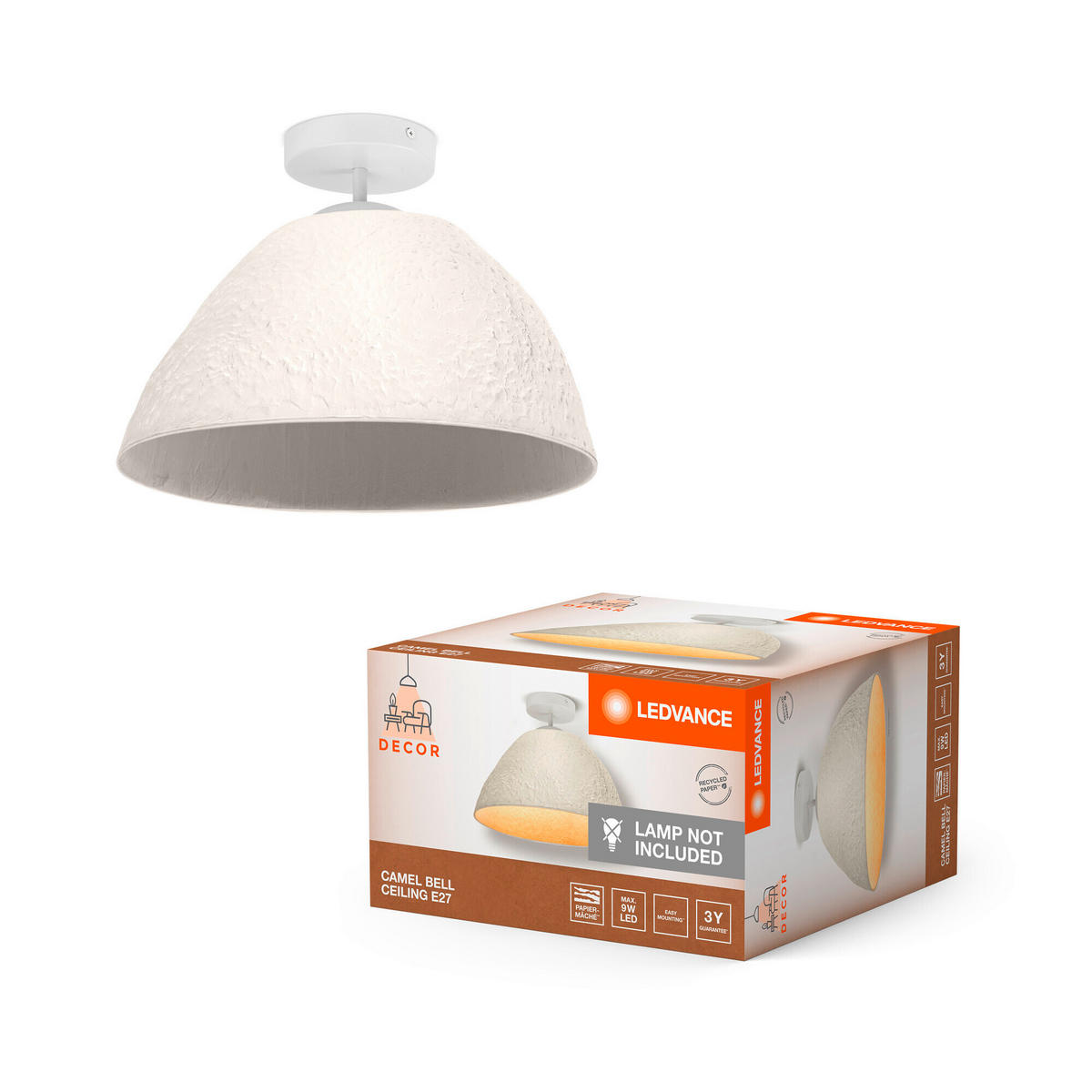 DECKENLEUCHTE 37,5/28,8 cm   - KONVENTIONELL, Papier/Metall (37,5/28,8cm) - Ledvance